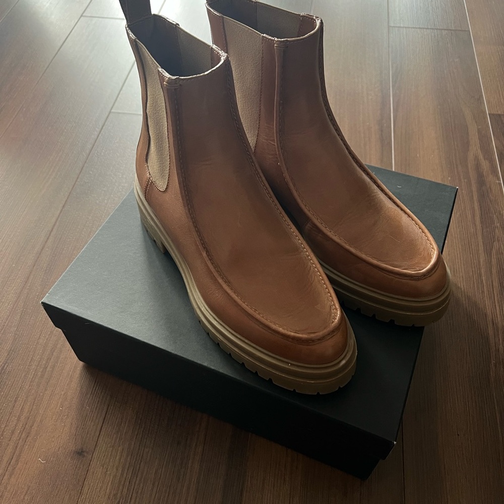 ba&sh Tan Leather Chelsea Ankle Boots